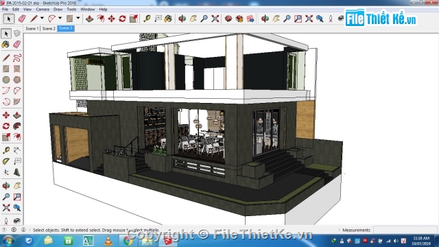 bản vẽ thiết kế quán cà phê,quán cà phê,quán coffee,sketchup coffee,quán cafe 7x13.5m